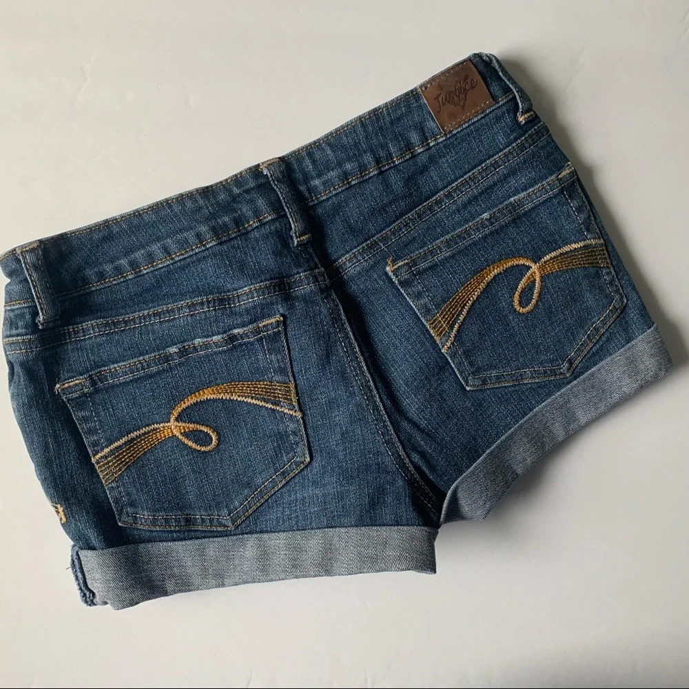 JUSTICE Jean Shorts Simply Low Glitter Embroidered Blue Denim Girls Size 14R